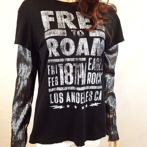 Free people NWT Free to Roam sequin retro t shirt